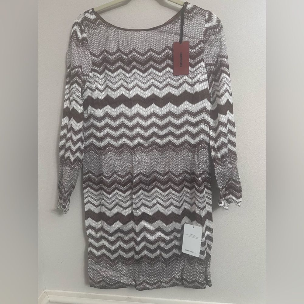 Missoni Zigzag Jacquard Long sleeves Mini Dress Brown & White SZ 10US/46EU - Picture 6 of 15